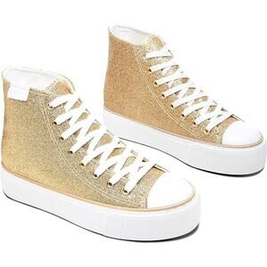 New Altocis Womens Size 9 Gold Glitter Platform High Top Lace Up Sneakers Shoes